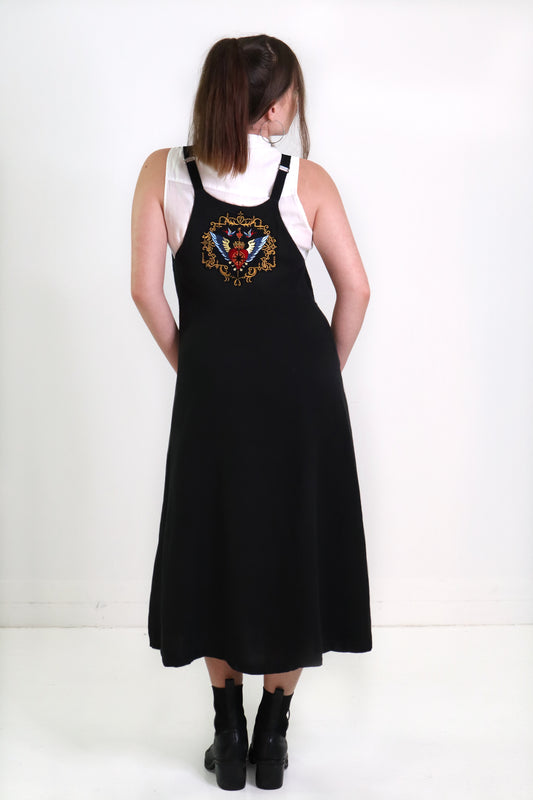 Perfect Pinafore Dress with 'Take Heart' Embroidery